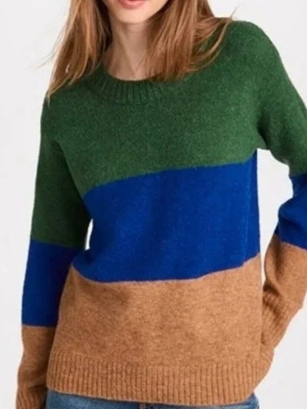 AYR Colorblock Crewneck Sweater in Green, Blue & Brown Size M pre-owned